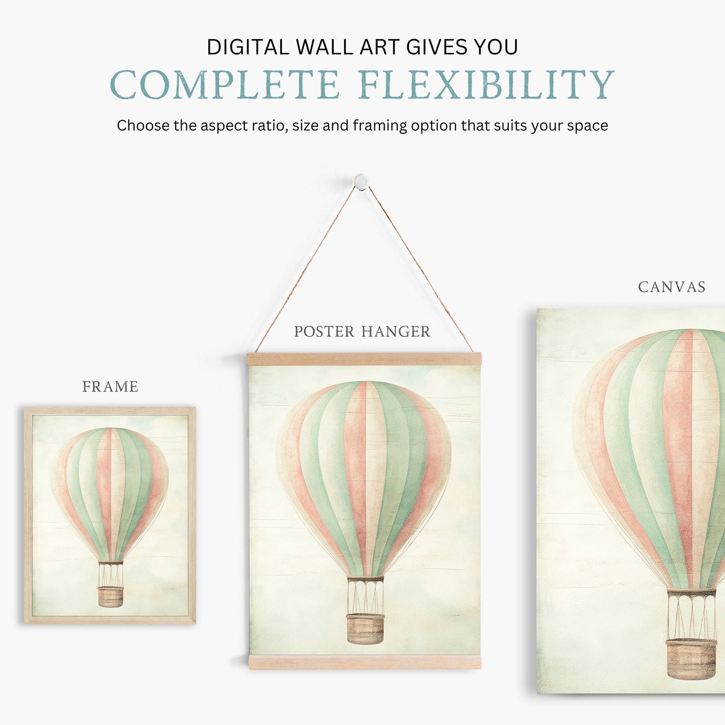 Hot Air Balloon Wall Art, Vintage Nursery Decor, Minimalist Design - WildfieldPrints