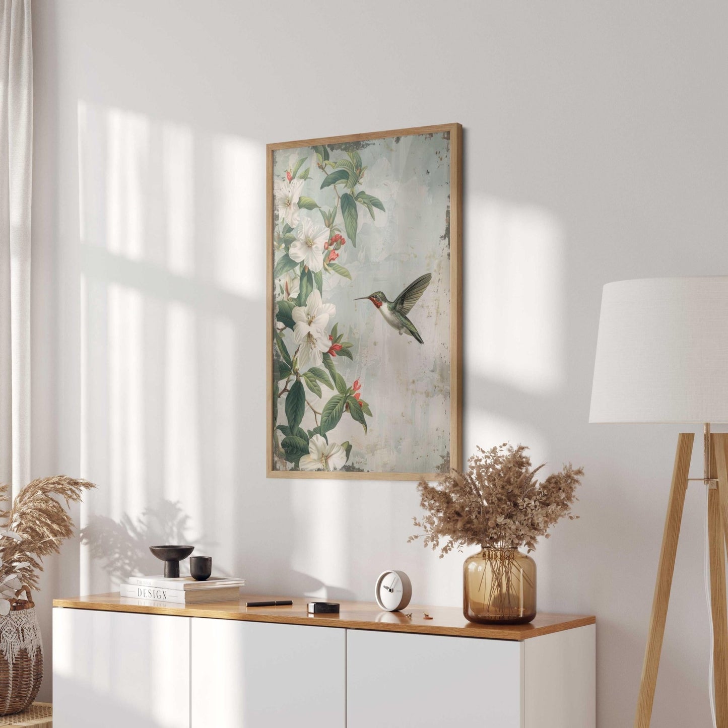 Hummingbird Wall Art, Vintage Bird Painting, Magnolia Home Decor - WildfieldPrints