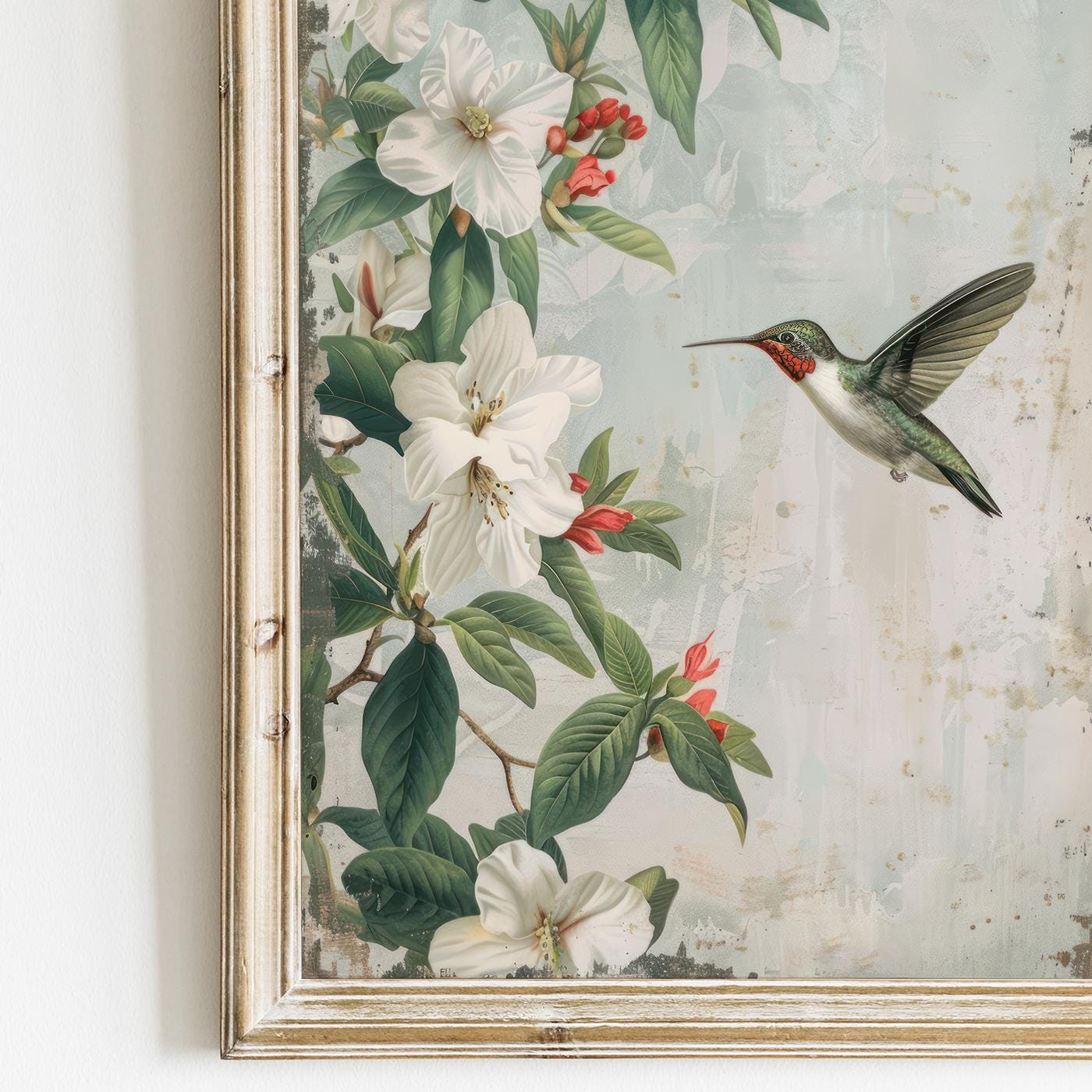 Hummingbird Wall Art, Vintage Bird Painting, Magnolia Home Decor - WildfieldPrints