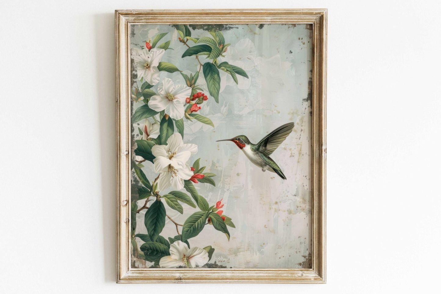 Hummingbird Wall Art, Vintage Bird Painting, Magnolia Home Decor - WildfieldPrints