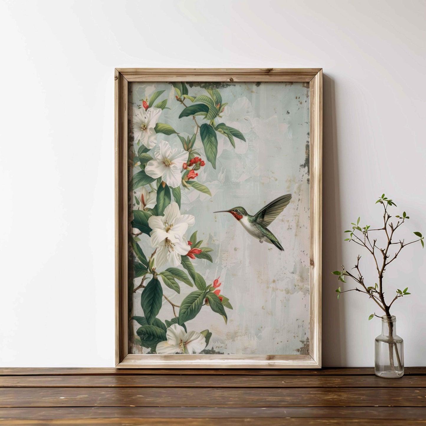 Hummingbird Wall Art, Vintage Bird Painting, Magnolia Home Decor - WildfieldPrints