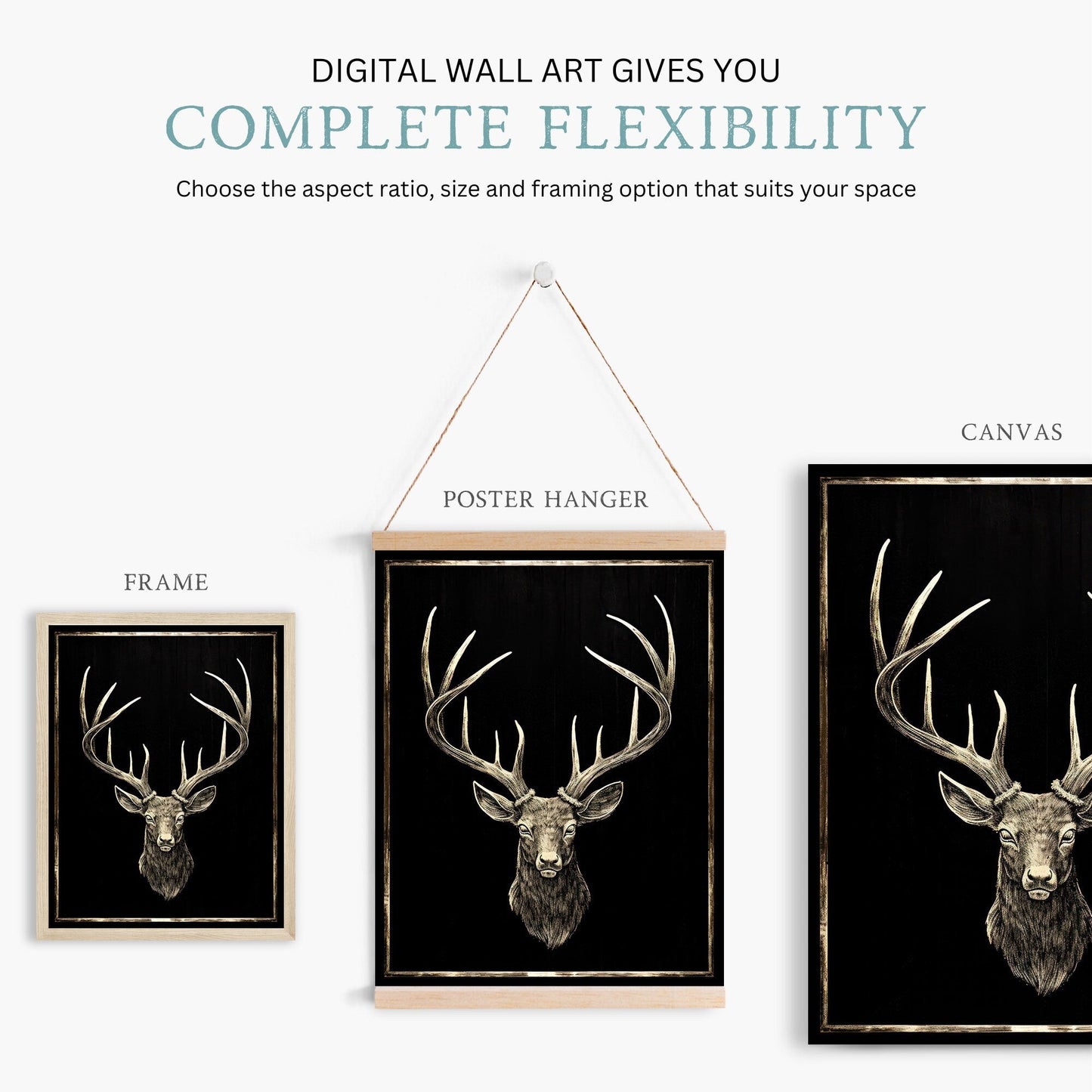 Hunting Print, Deer Wall Art, Forest Animal Decor, Vintage Buck Art - WildfieldPrints