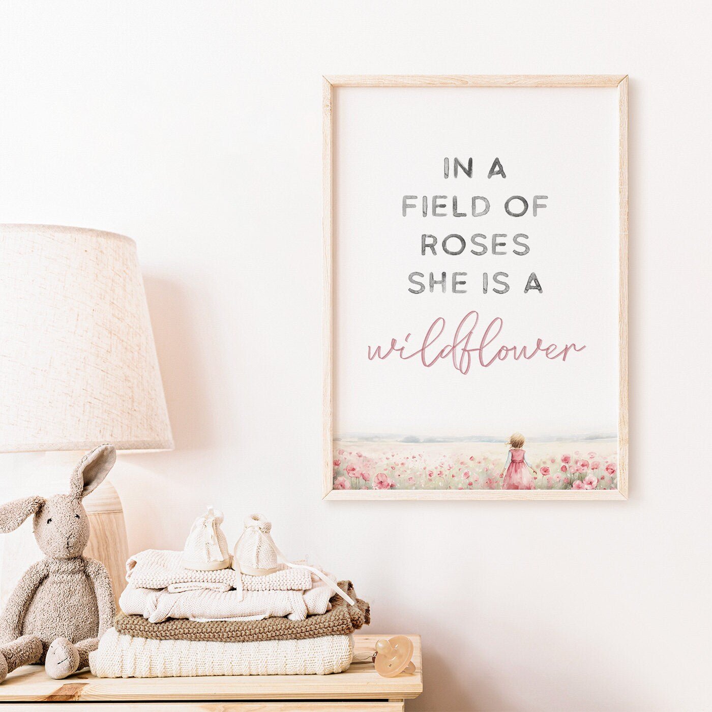 In a Field of Roses She is a Wildflower, Girls Bedroom Quote Art, Nursery Decor - WildfieldPrints