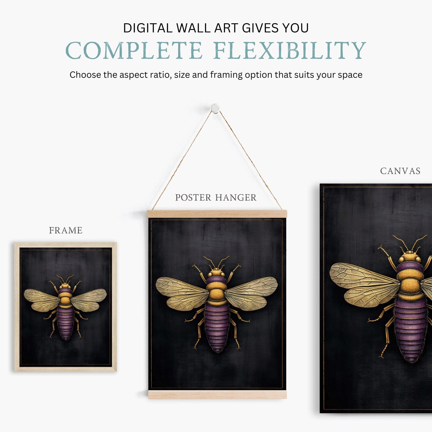Insect Wall Art, Vintage Black Decor, Chalkboard Insect Print - WildfieldPrints