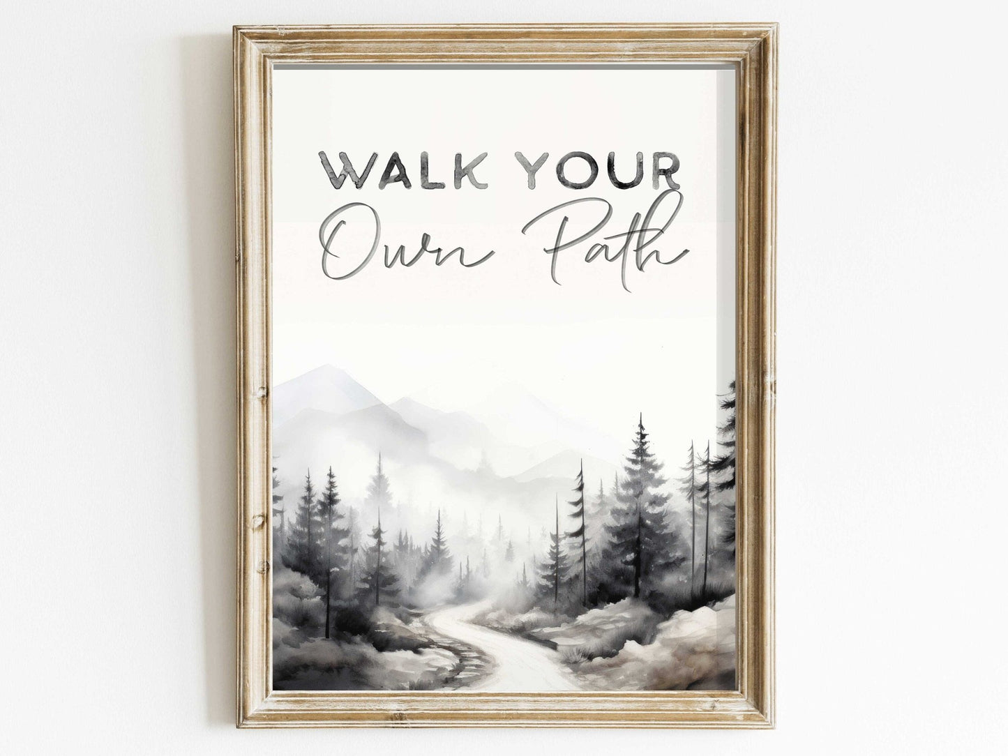 Inspirational Quote Print, 'Walk Your Own Path', Motivational Wall Decor, Watercolor Forest Art - WildfieldPrints