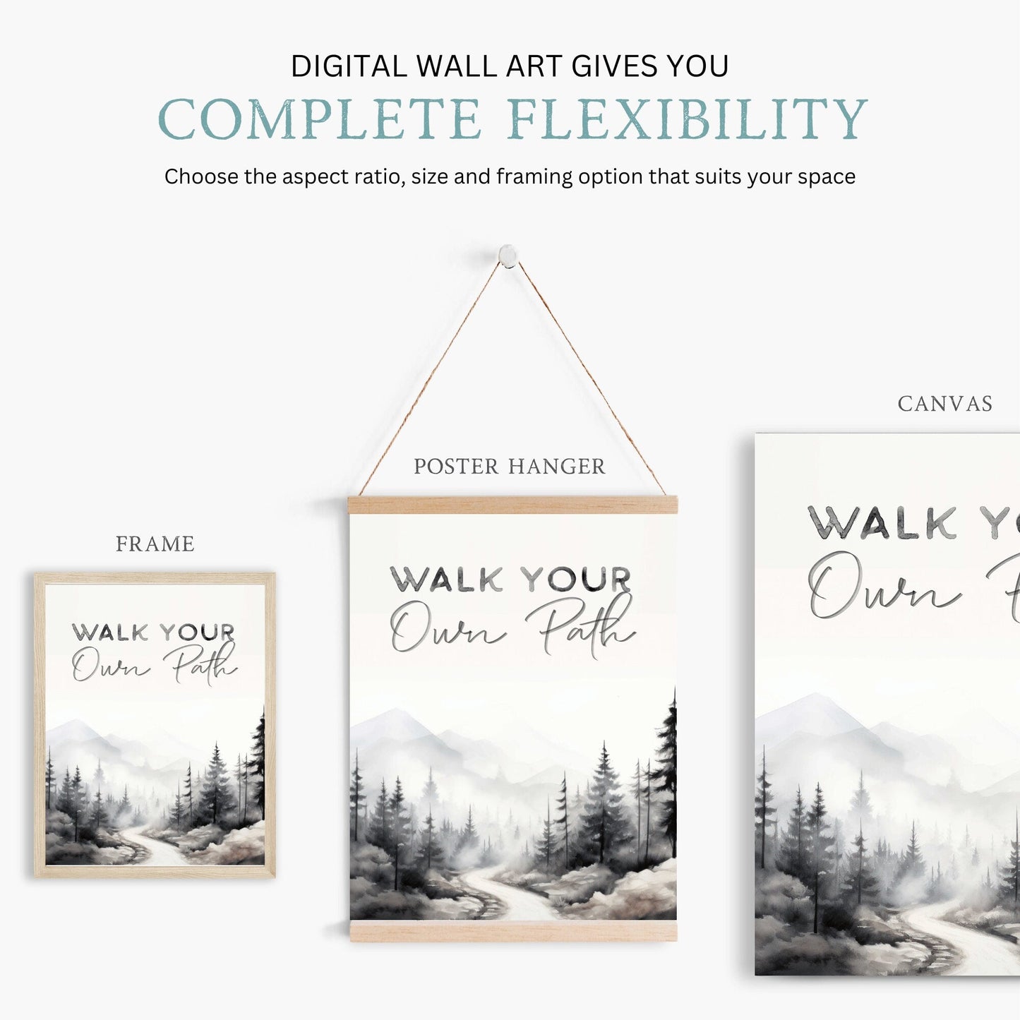 Inspirational Quote Print, 'Walk Your Own Path', Motivational Wall Decor, Watercolor Forest Art - WildfieldPrints