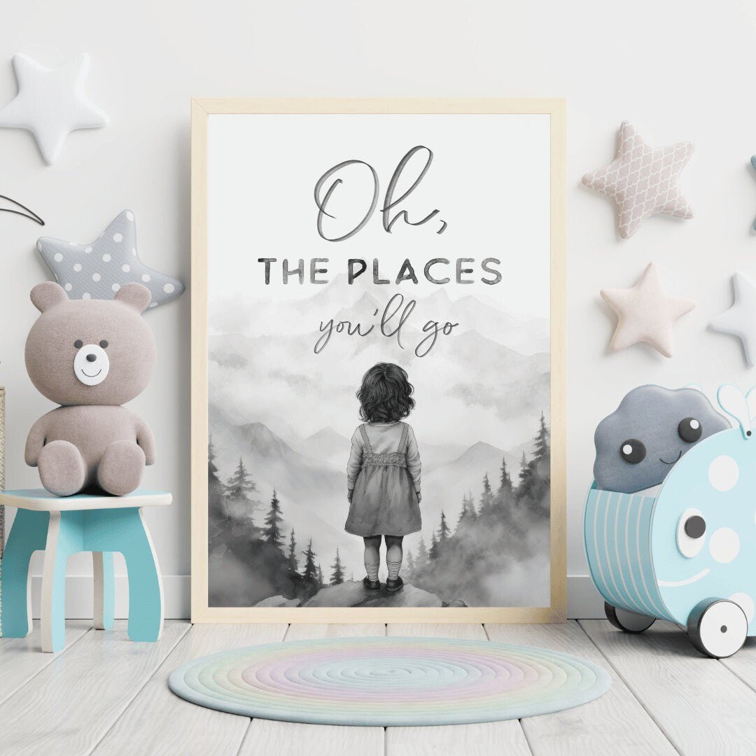 Inspiring Nursery Art, Oh The Places You'll Go, Girl's Room Decor - WildfieldPrints