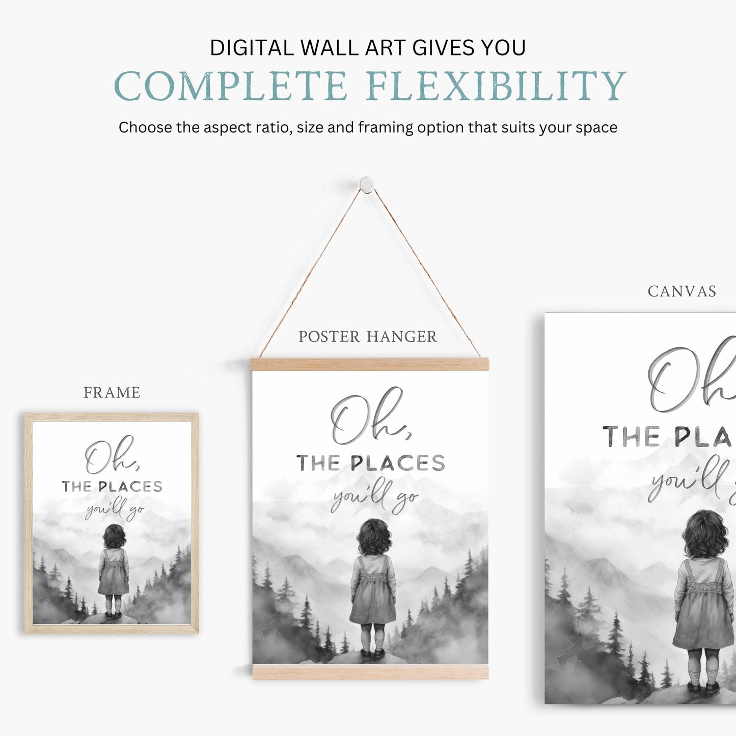 Inspiring Nursery Art, Oh The Places You'll Go, Girl's Room Decor - WildfieldPrints