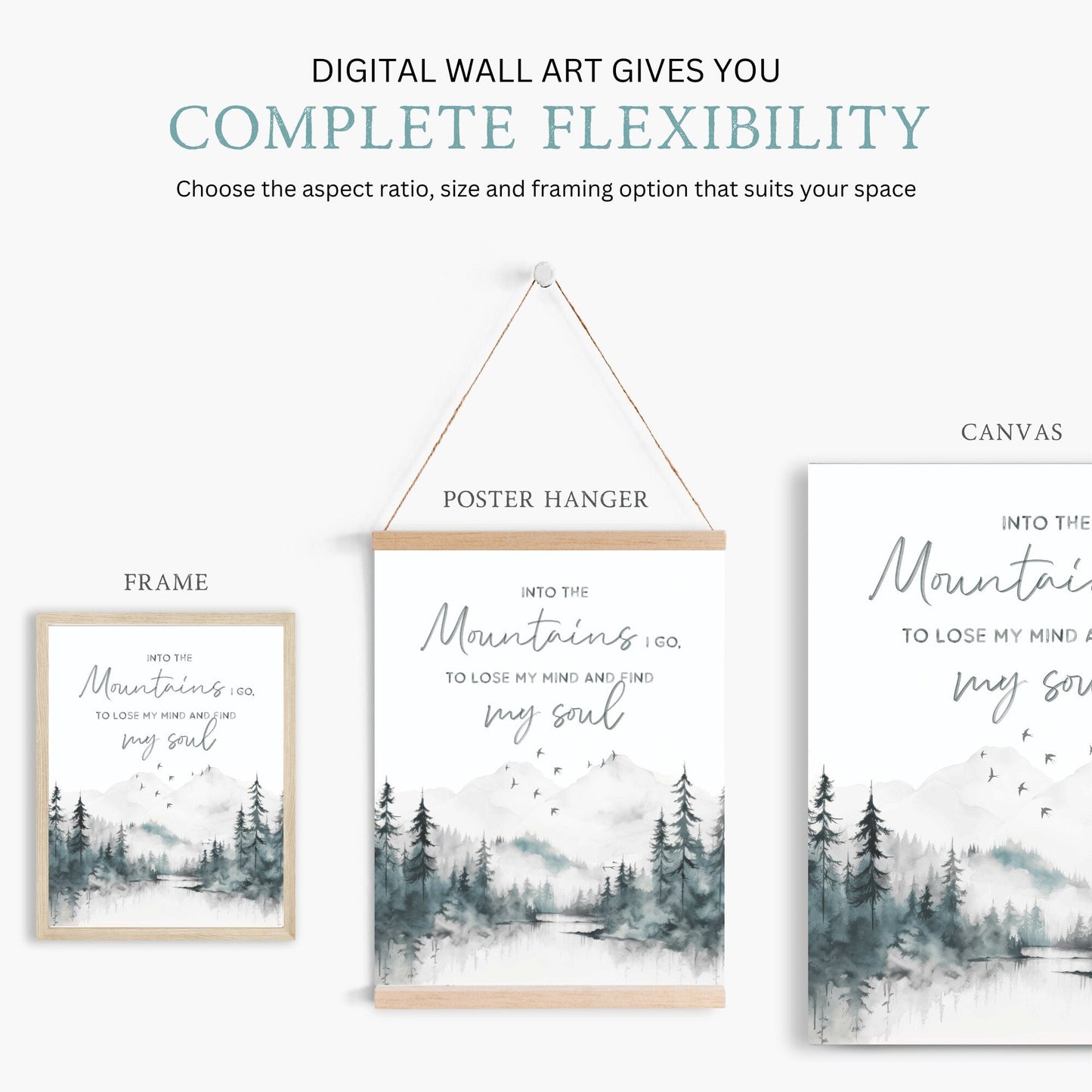 Into the Mountains Wall Art, Adventure & Hiking Quote Print, Nature Decor - WildfieldPrints