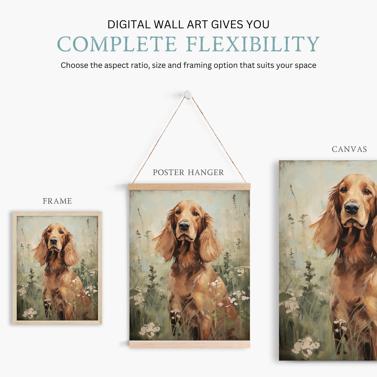 Irish Setter Art Print, Vintage Dog Decor, Portrait for Dog Lovers - WildfieldPrints