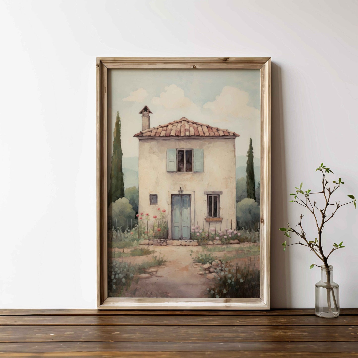 Italian Stone House Print, Rustic Mediterranean Wall Decor, Vintage Charm - WildfieldPrints