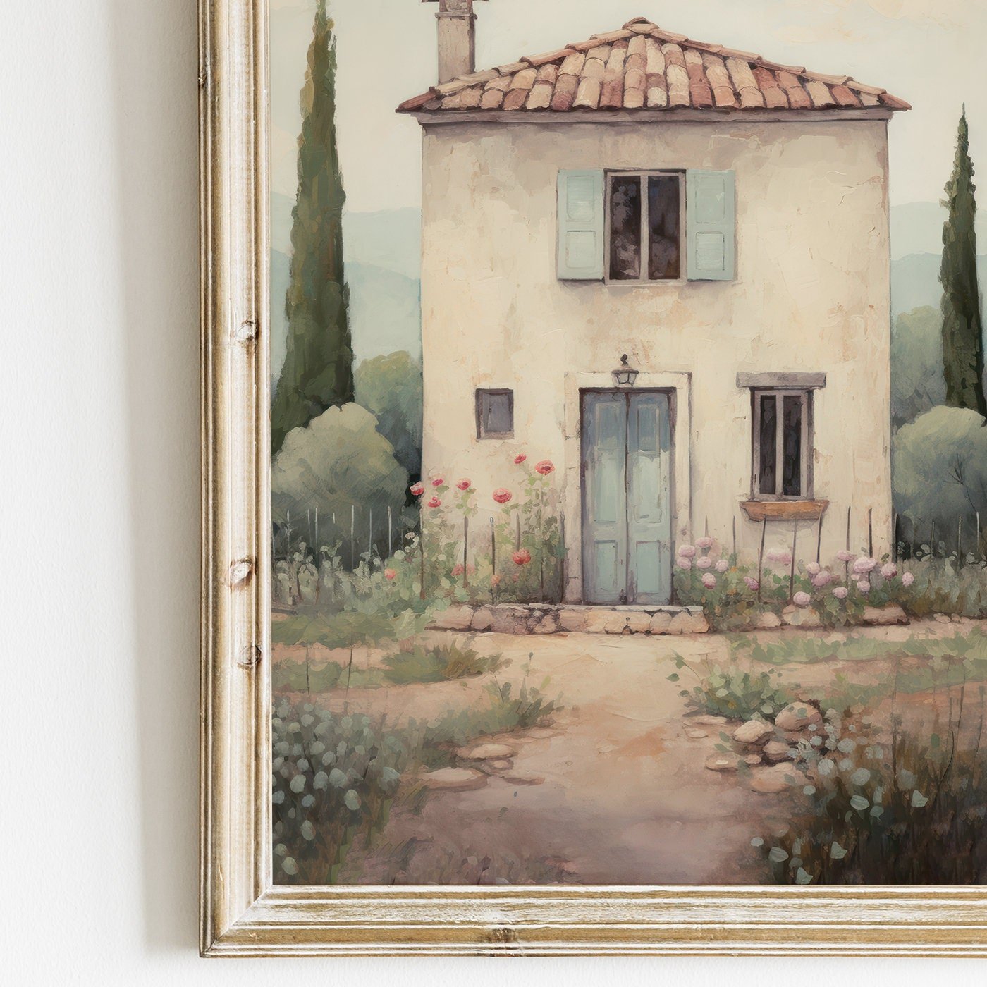 Italian Stone House Print, Rustic Mediterranean Wall Decor, Vintage Charm - WildfieldPrints
