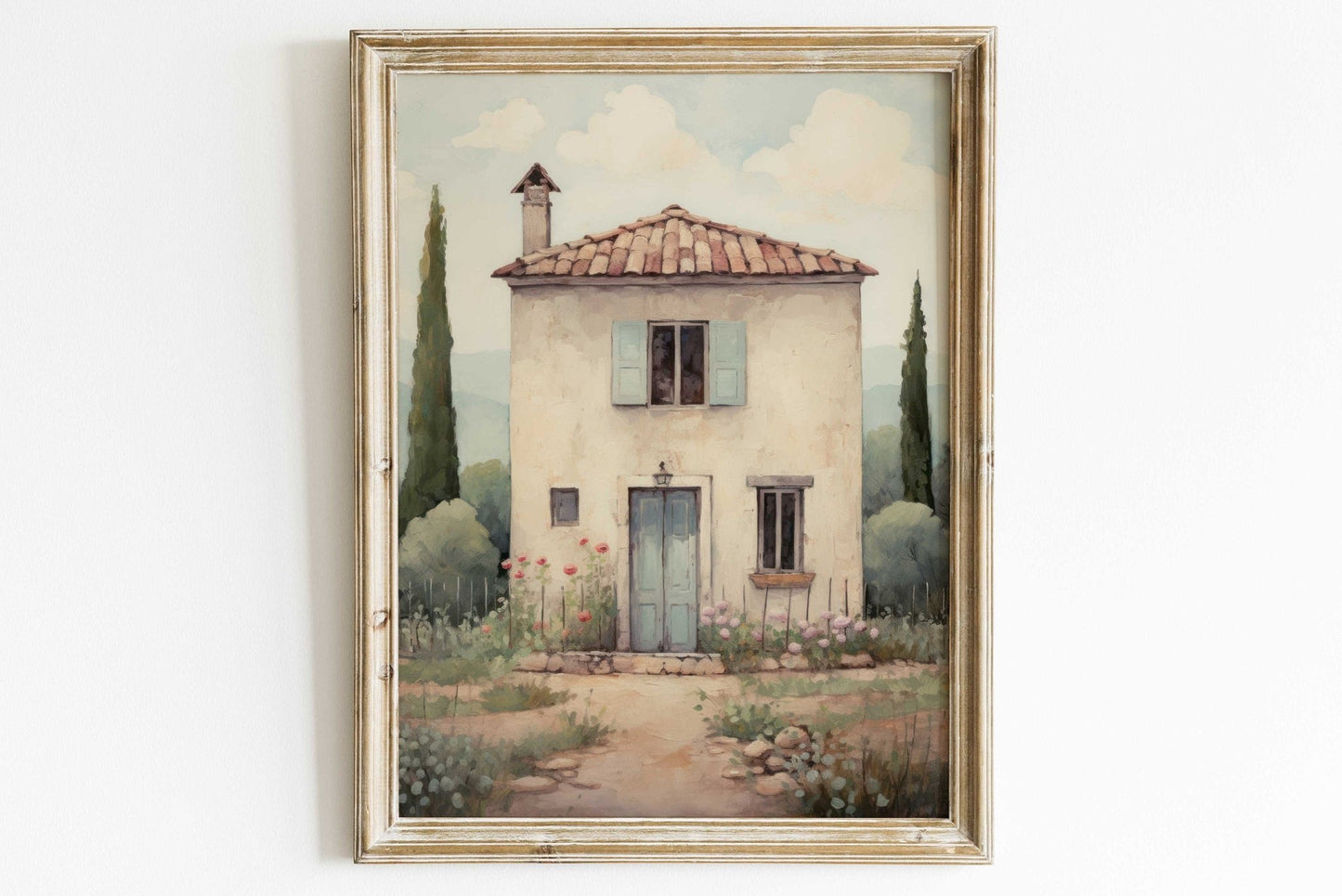 Italian Stone House Print, Rustic Mediterranean Wall Decor, Vintage Charm - WildfieldPrints