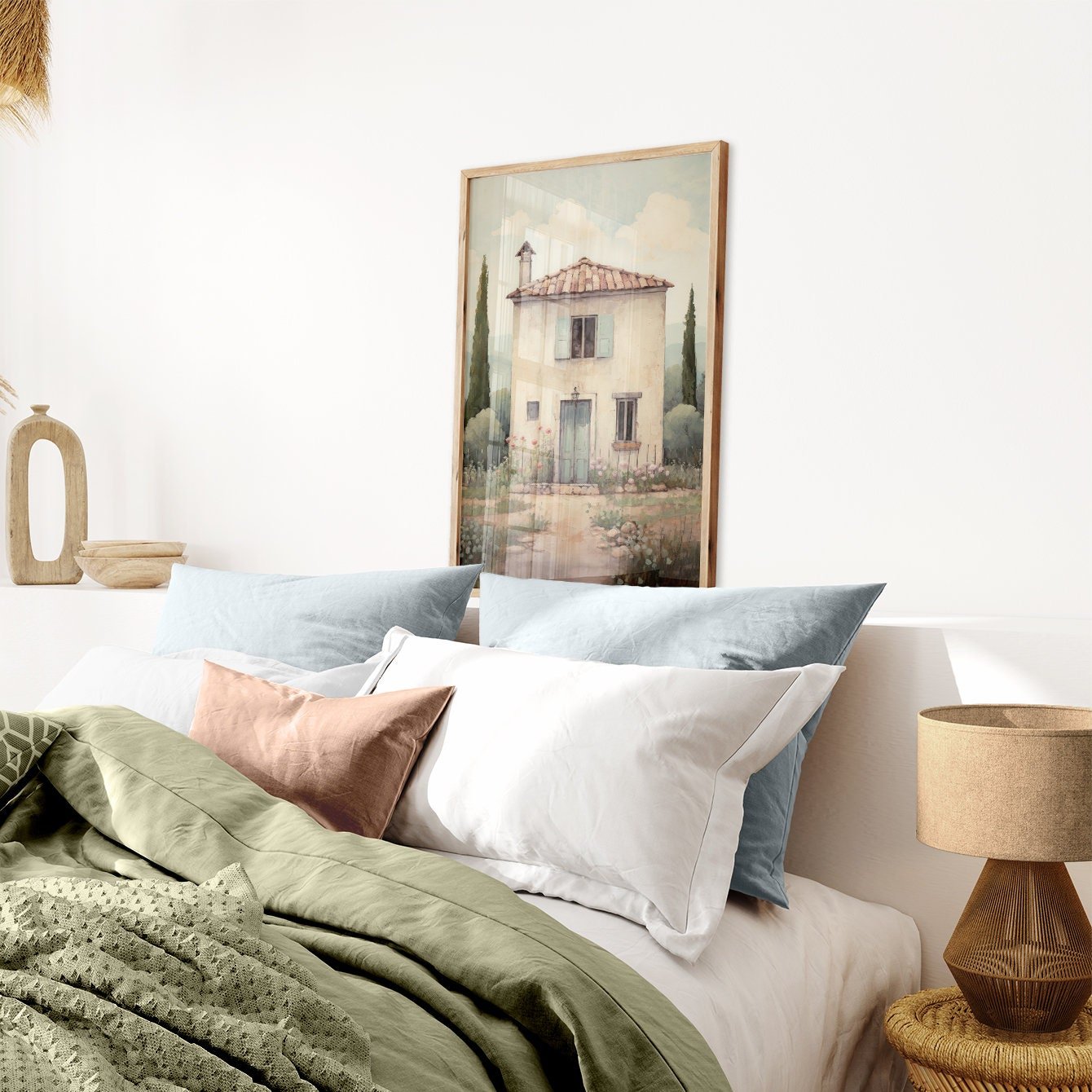Italian Stone House Print, Rustic Mediterranean Wall Decor, Vintage Charm - WildfieldPrints