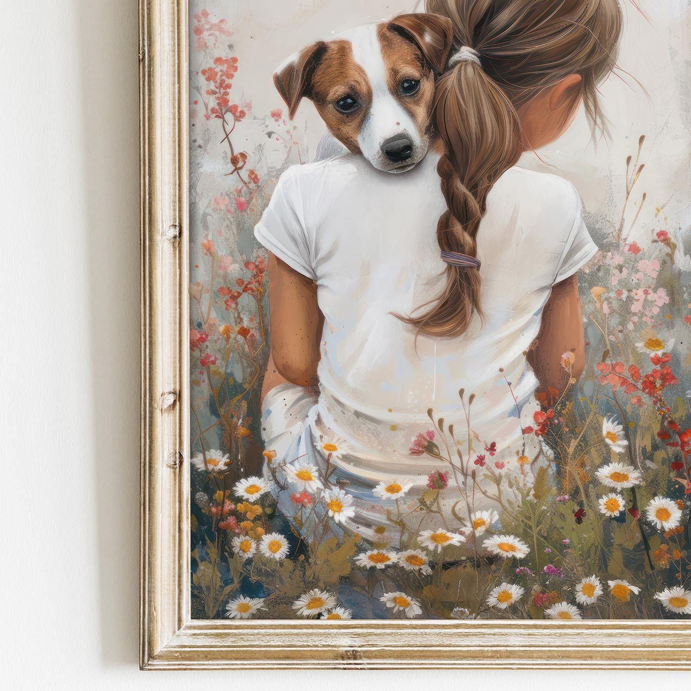 Jack Russell Art Nursery, Girl & Dog Wall Decor, Kids Room Print - WildfieldPrints