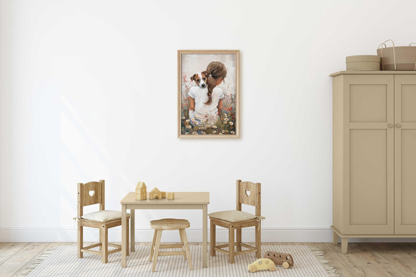 Jack Russell Art Nursery, Girl & Dog Wall Decor, Kids Room Print - WildfieldPrints