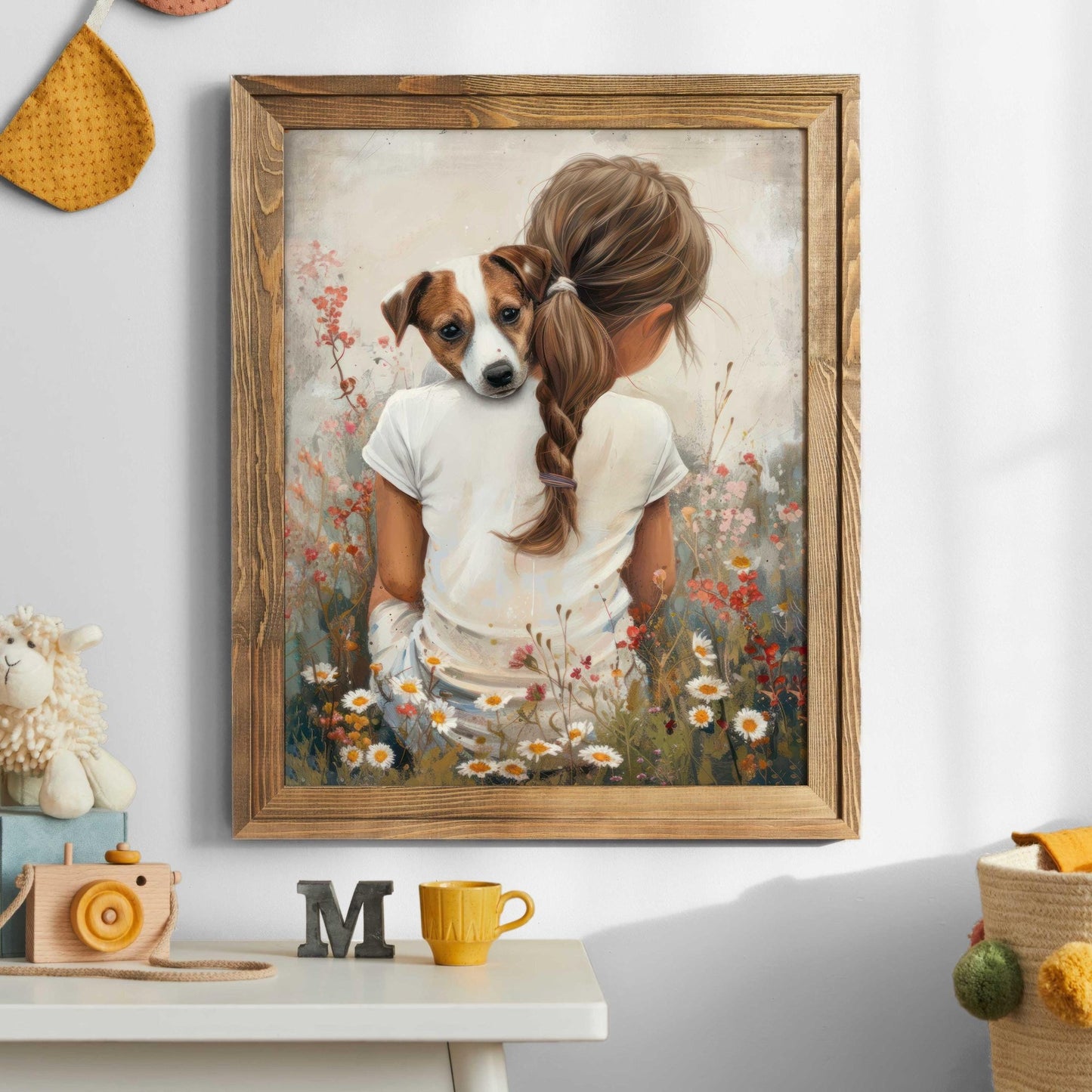 Jack Russell Art Nursery, Girl & Dog Wall Decor, Kids Room Print - WildfieldPrints