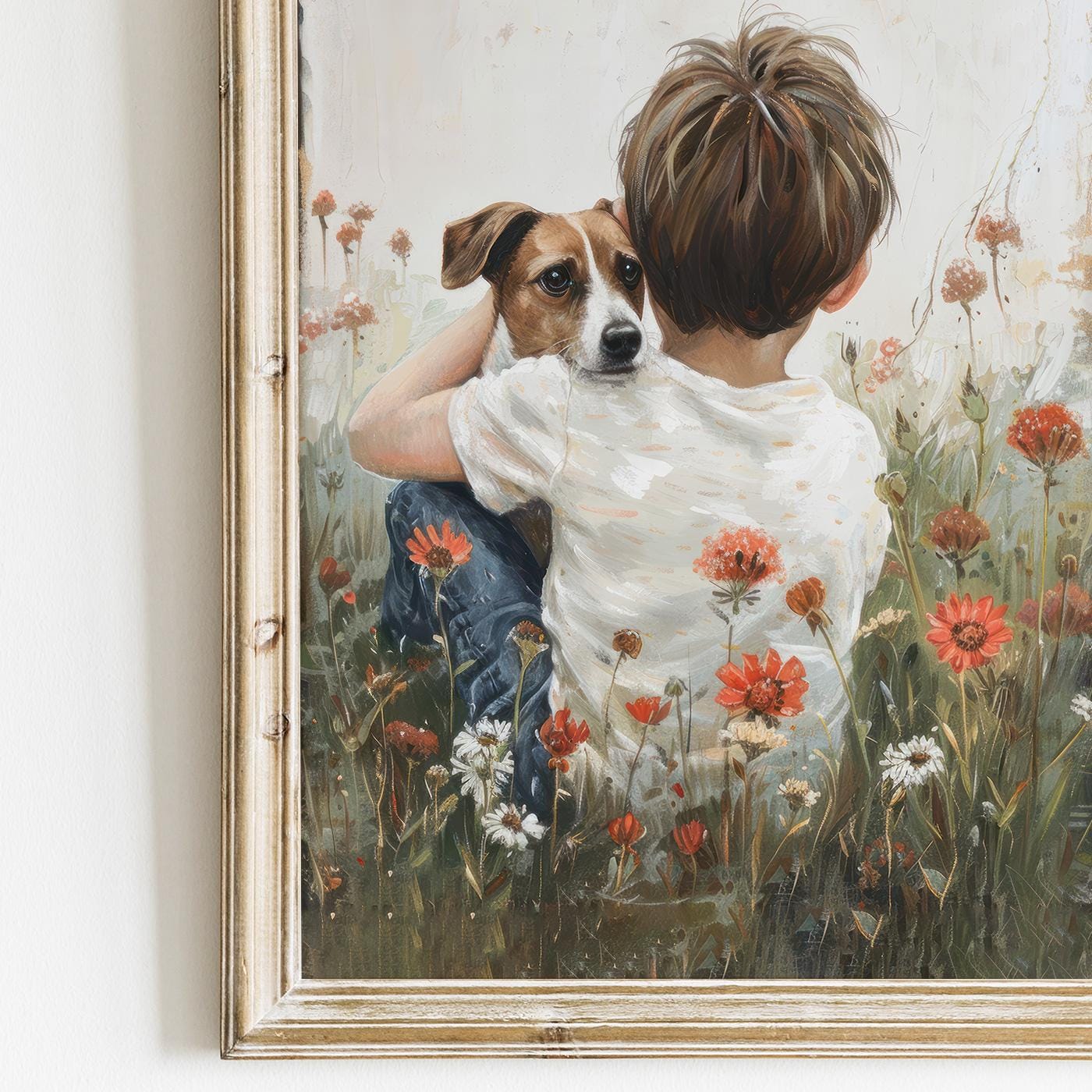 Jack Russell Nursery Decor, Boy & Dog Artwork, Cute Canine Print - WildfieldPrints