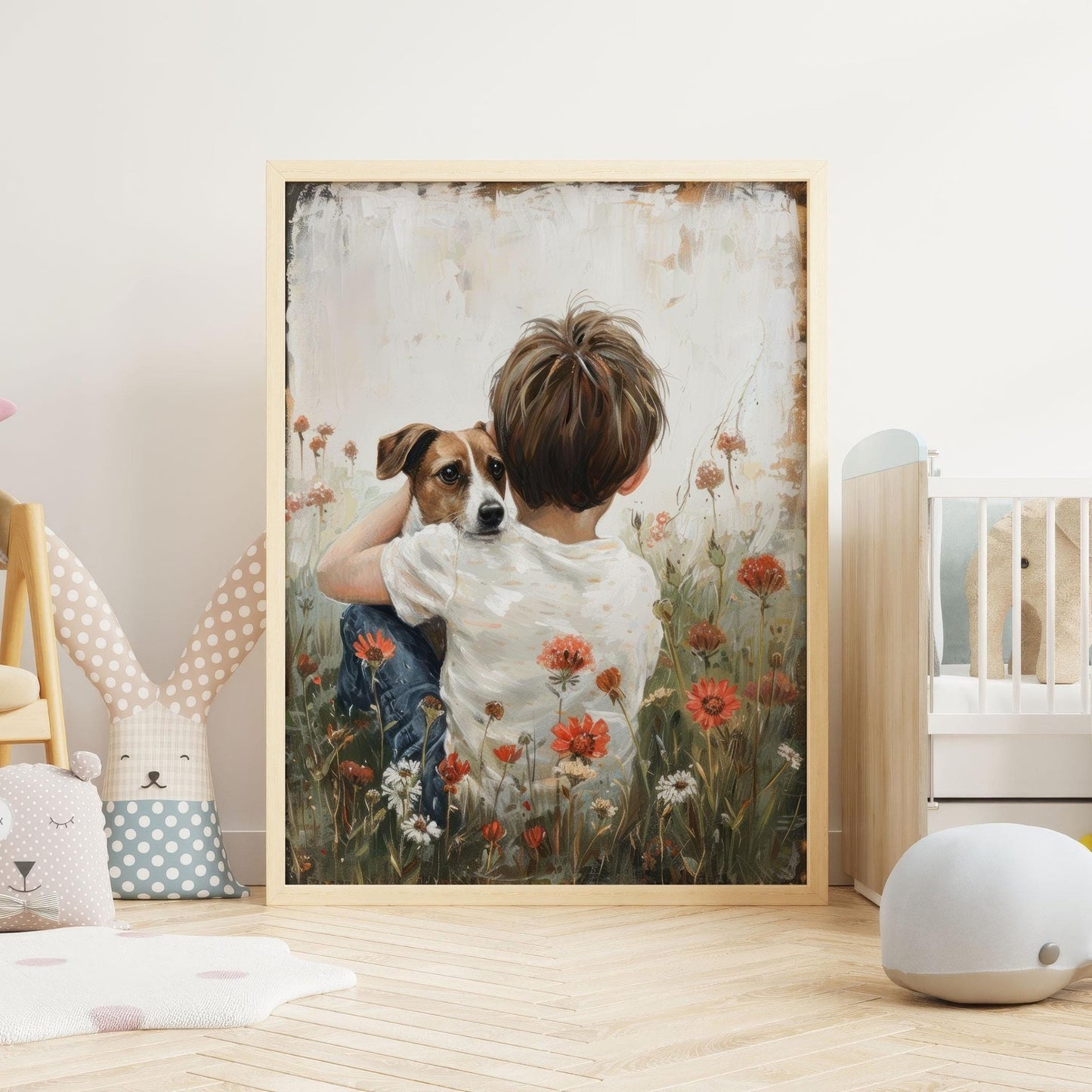 Jack Russell Nursery Decor, Boy & Dog Artwork, Cute Canine Print - WildfieldPrints