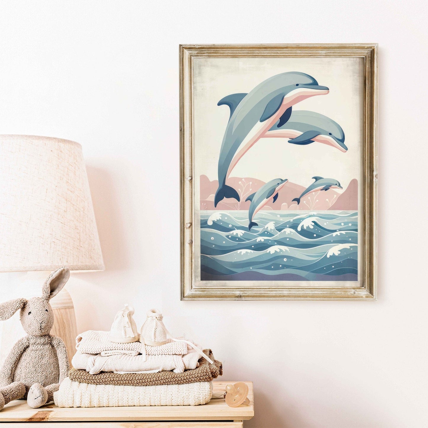 Jumping Dolphins Nursery Print, Ocean Theme Decor, Sea Animal Wall Art - WildfieldPrints