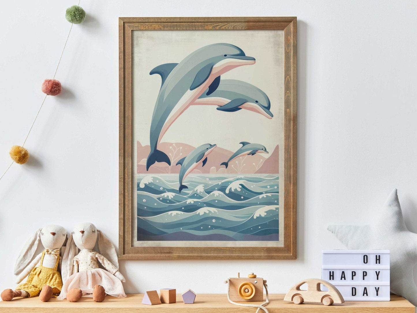 Jumping Dolphins Nursery Print, Ocean Theme Decor, Sea Animal Wall Art - WildfieldPrints