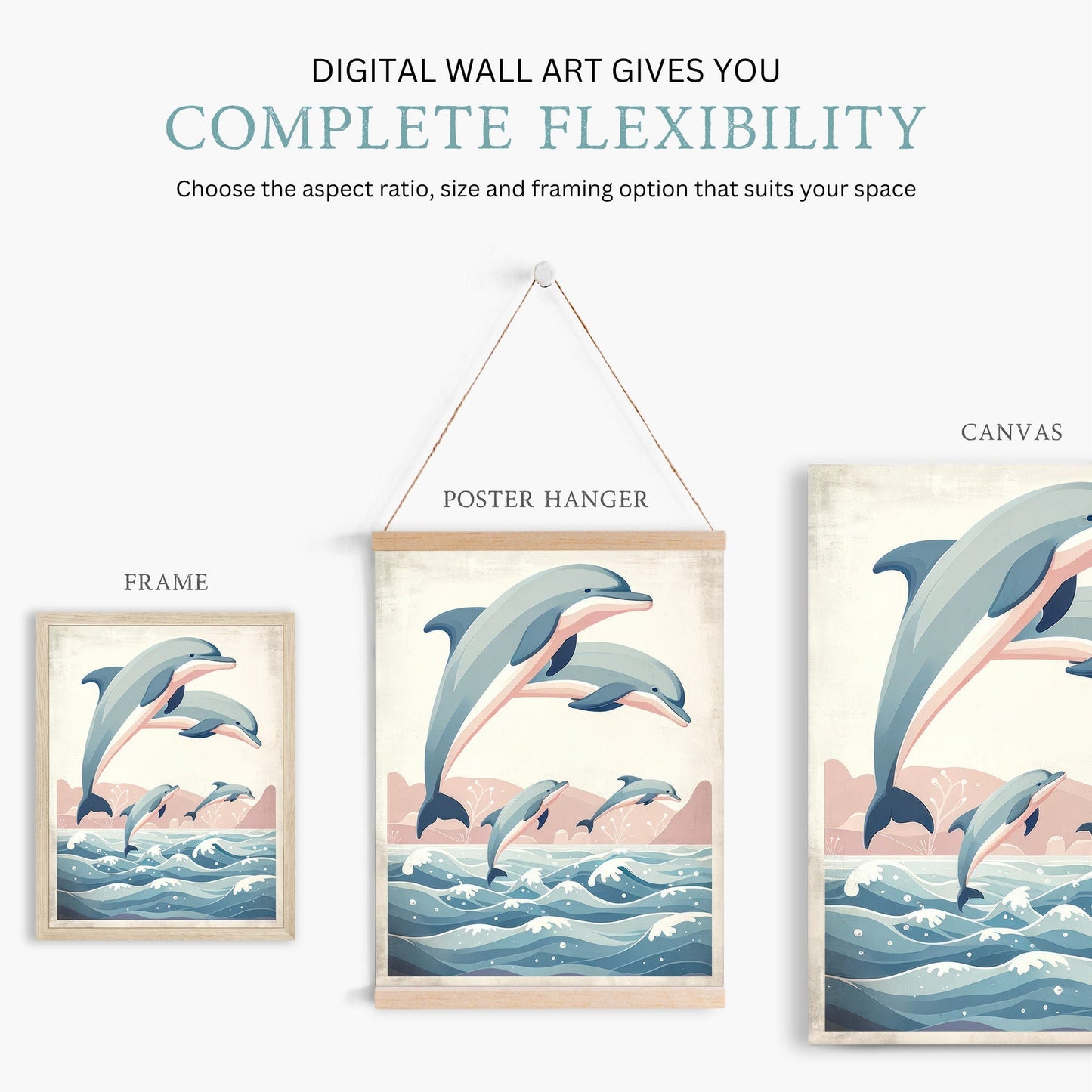 Jumping Dolphins Nursery Print, Ocean Theme Decor, Sea Animal Wall Art - WildfieldPrints