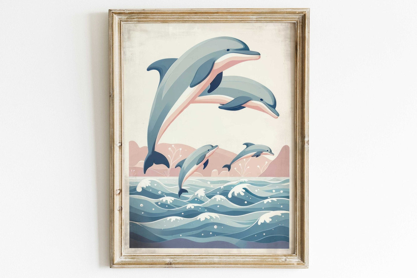 Jumping Dolphins Nursery Print, Ocean Theme Decor, Sea Animal Wall Art - WildfieldPrints