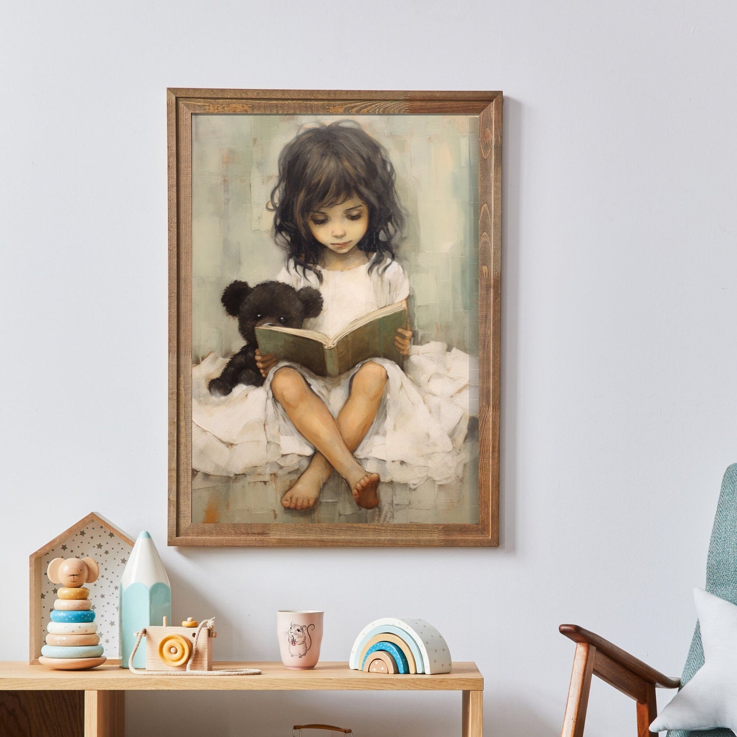 Kids Reading Corner Decor, Teddy Bear Wall Art, Nursery Print - WildfieldPrints