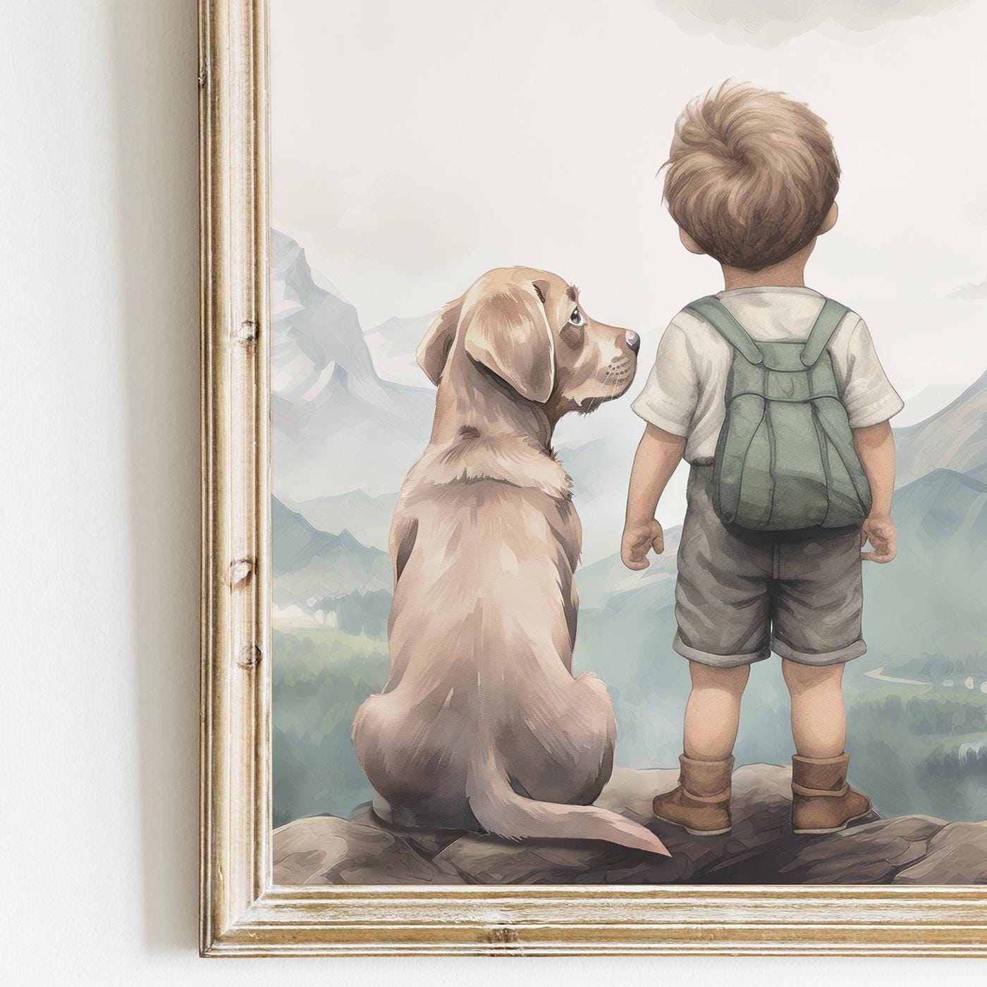 Lab Nursery Decor, Boy & Dog Print, Yellow Labrador Retriever Art - WildfieldPrints