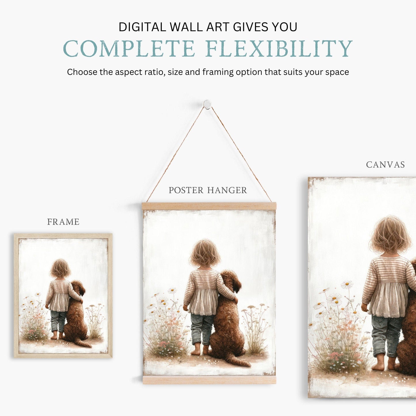 Labradoodle Nursery Art, Girl & Dog Wall Decor, Brown Dog Print - WildfieldPrints
