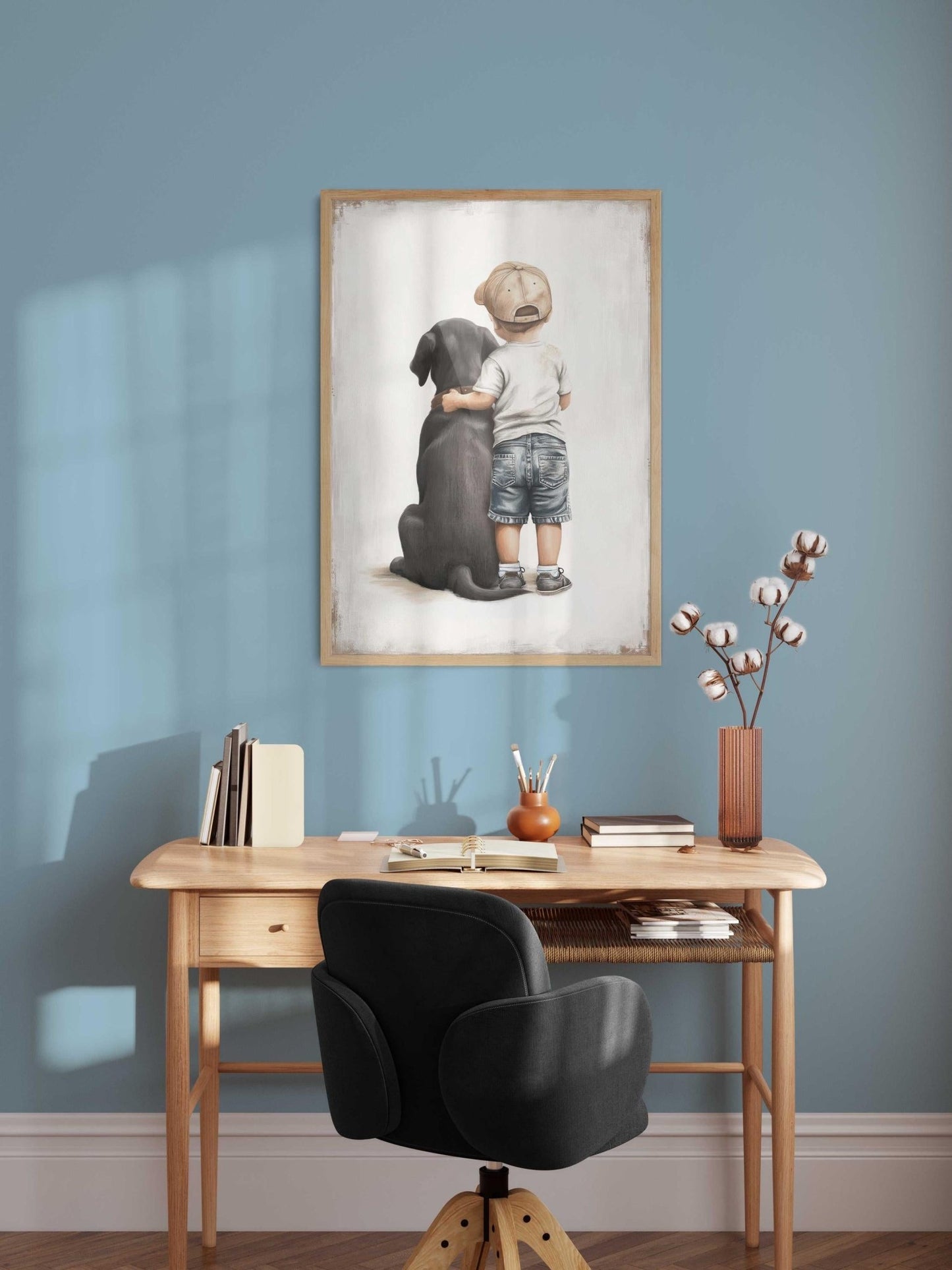 Labrador Dog Art Print, Boy Room Decor, Black Retriever Artwork - WildfieldPrints