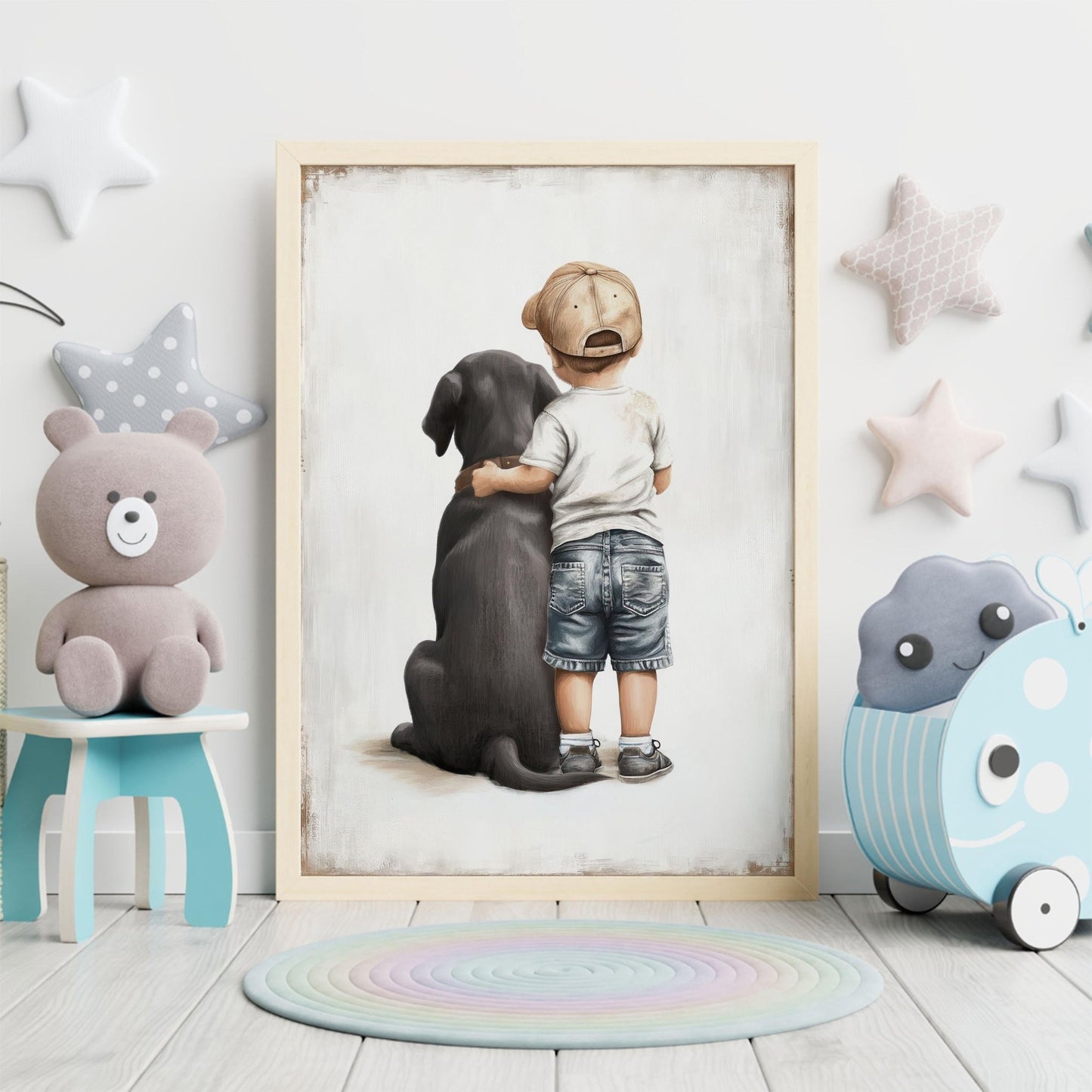 Labrador Dog Art Print, Boy Room Decor, Black Retriever Artwork - WildfieldPrints