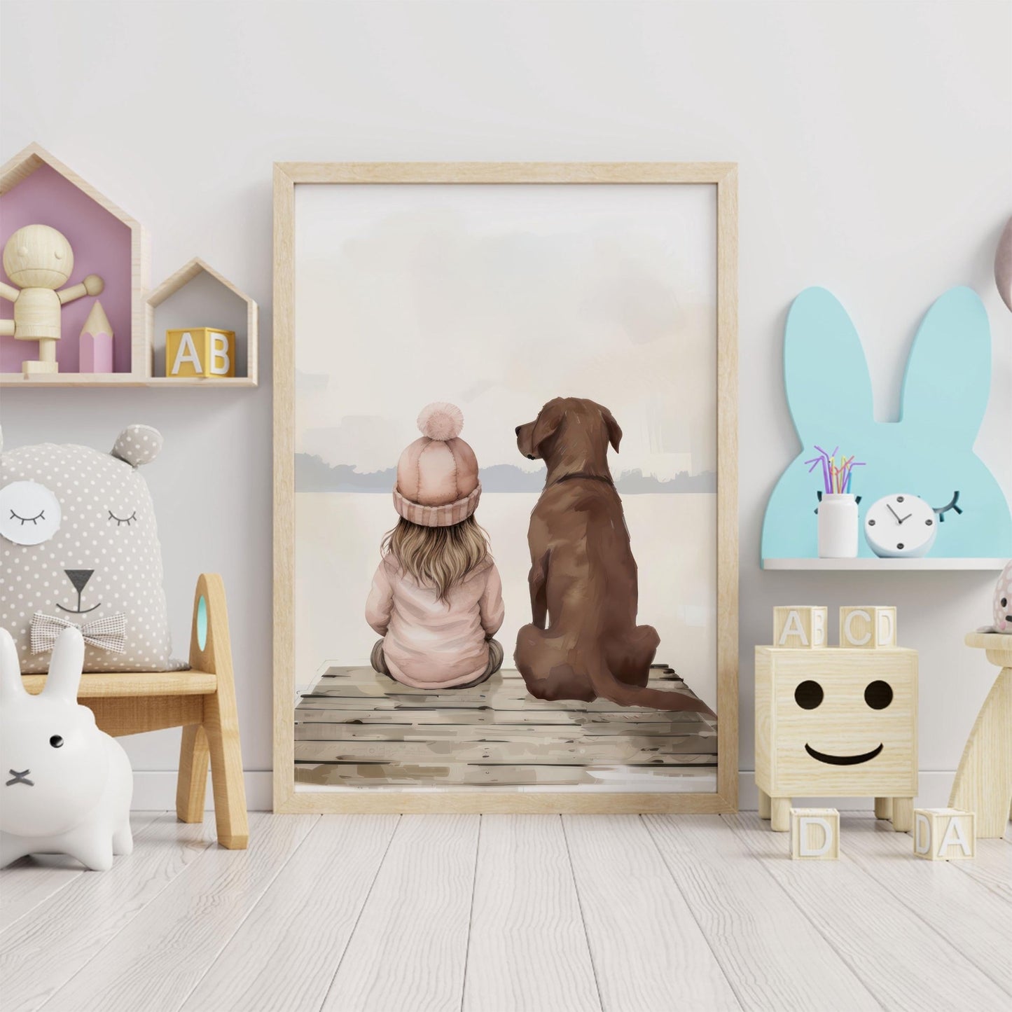 Labrador Nursery Art, Brown Lab Print, Girl & Dog Wall Decor - WildfieldPrints