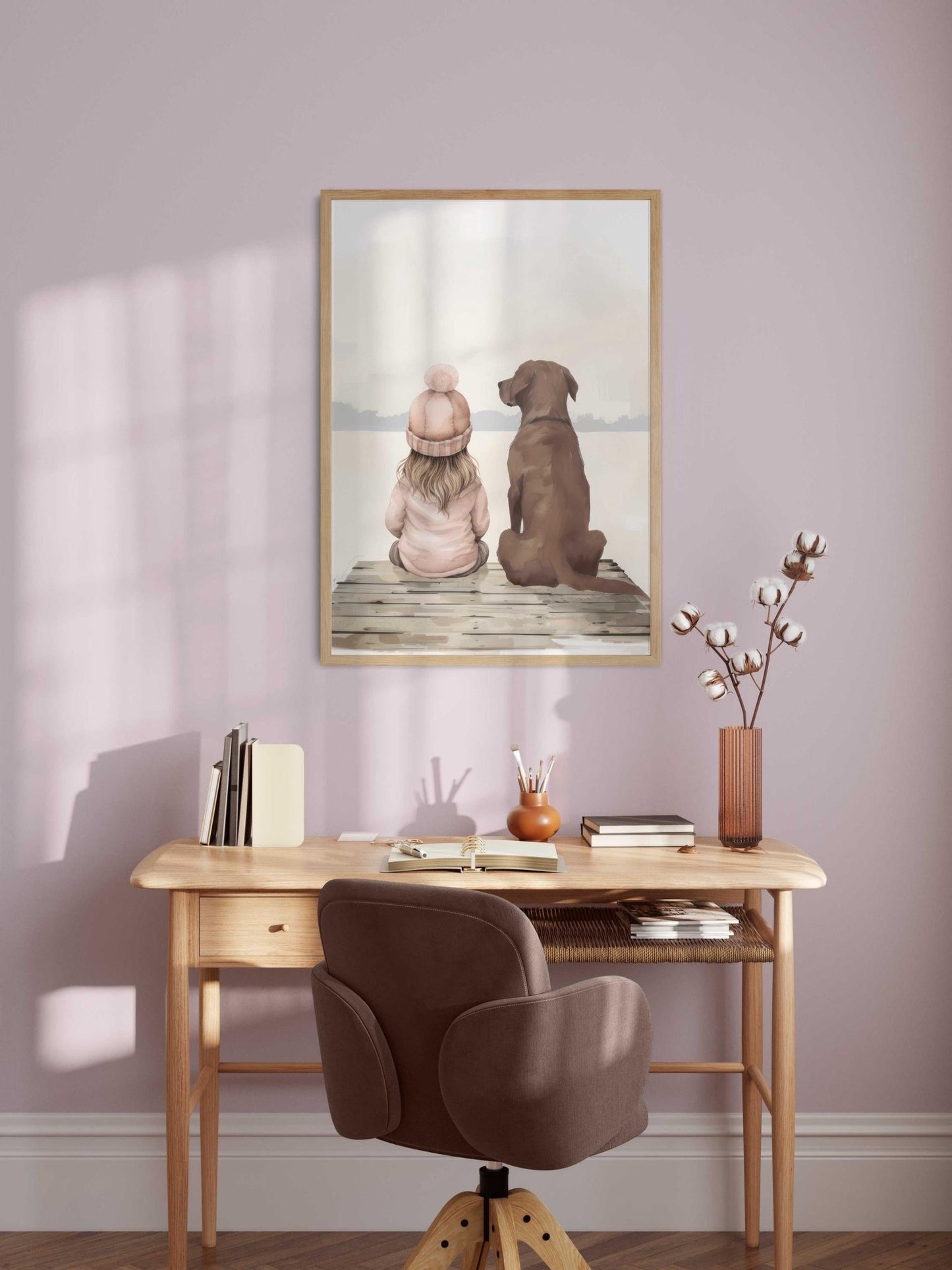 Labrador Nursery Art, Brown Lab Print, Girl & Dog Wall Decor - WildfieldPrints