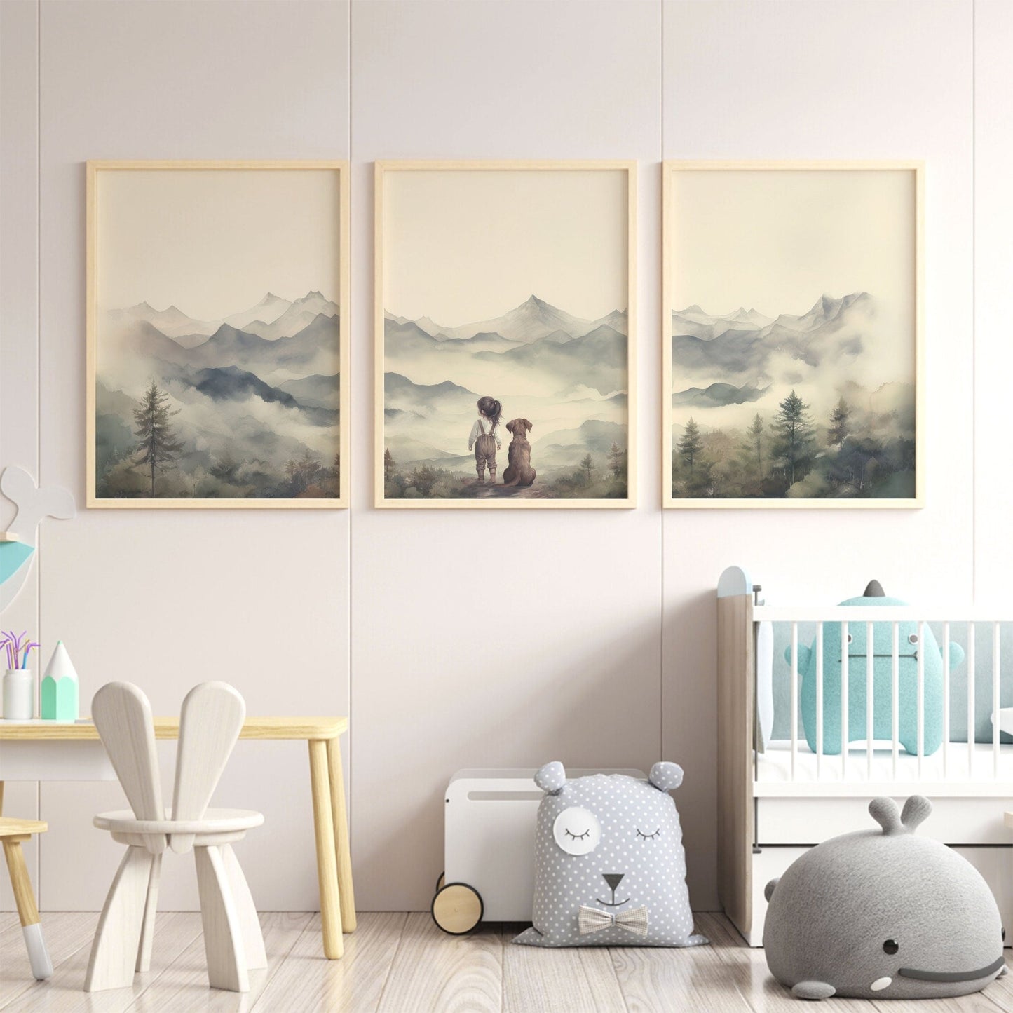 Labrador Nursery Art, Girl & Dog Decor, Cute Puppy Wall Print - WildfieldPrints