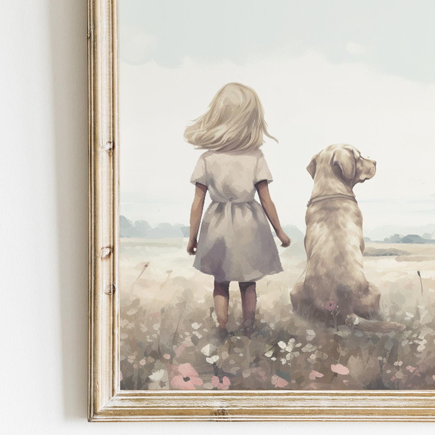 Labrador Nursery Art, Yellow Lab Print, Blonde Girl & Dog Painting, Dog Nursery Print, Lab Mom Gift, Printable Dog Wall Decor - My Store