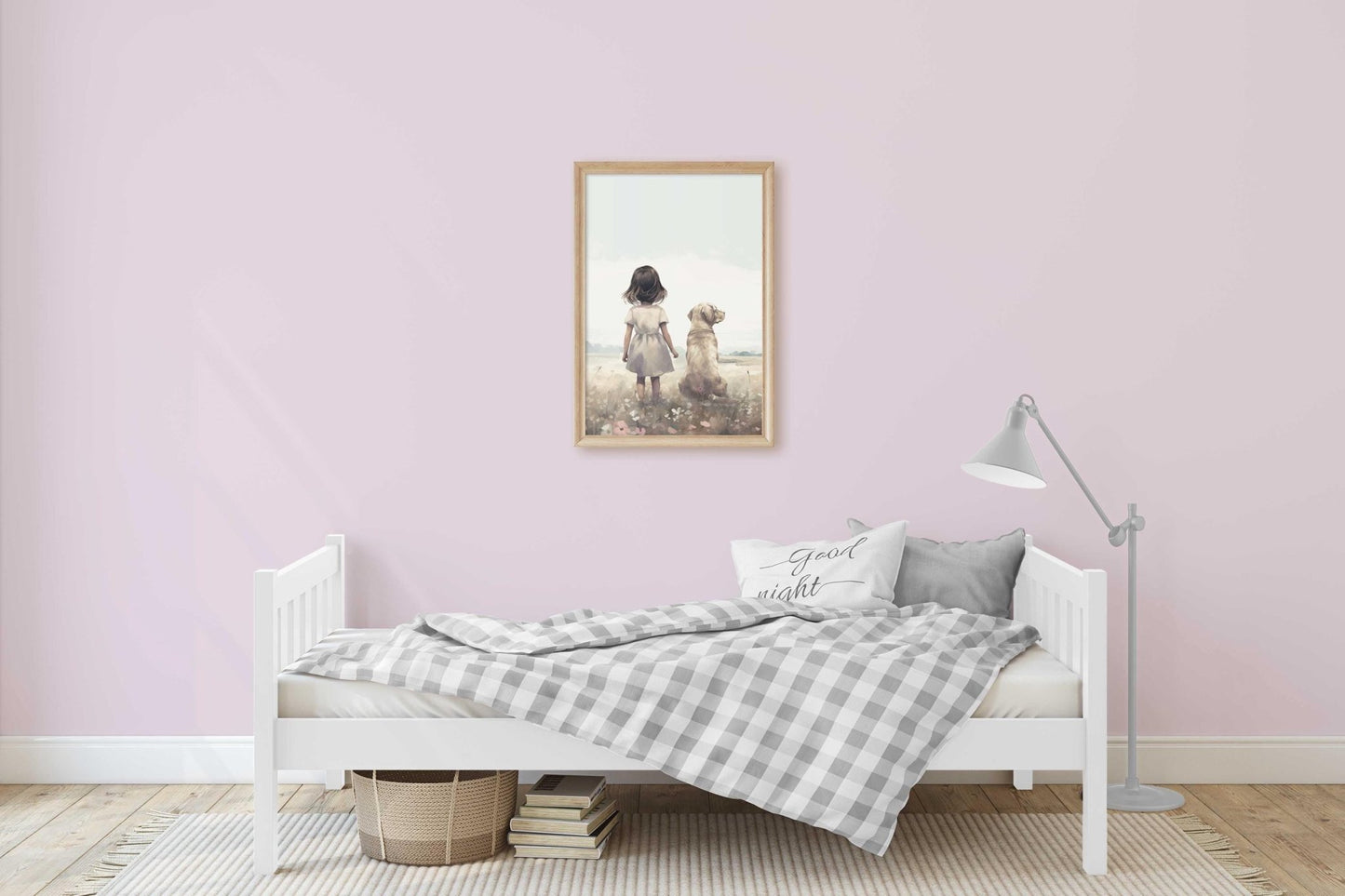 Labrador Nursery Art, Yellow Lab Print, Girl & Dog Painting - WildfieldPrints