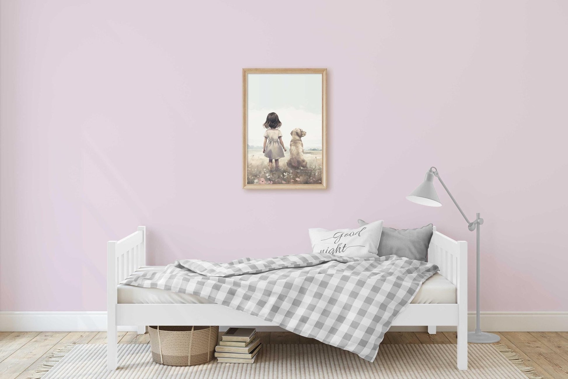 Labrador Nursery Art, Yellow Lab Print, Girl & Dog Painting - WildfieldPrints