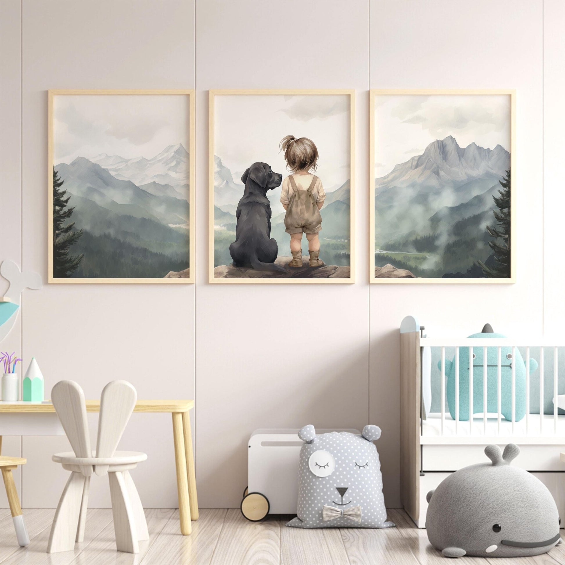 Labrador Nursery Decor, Black Labrador Prints, Girl & Dog Painting - WildfieldPrints