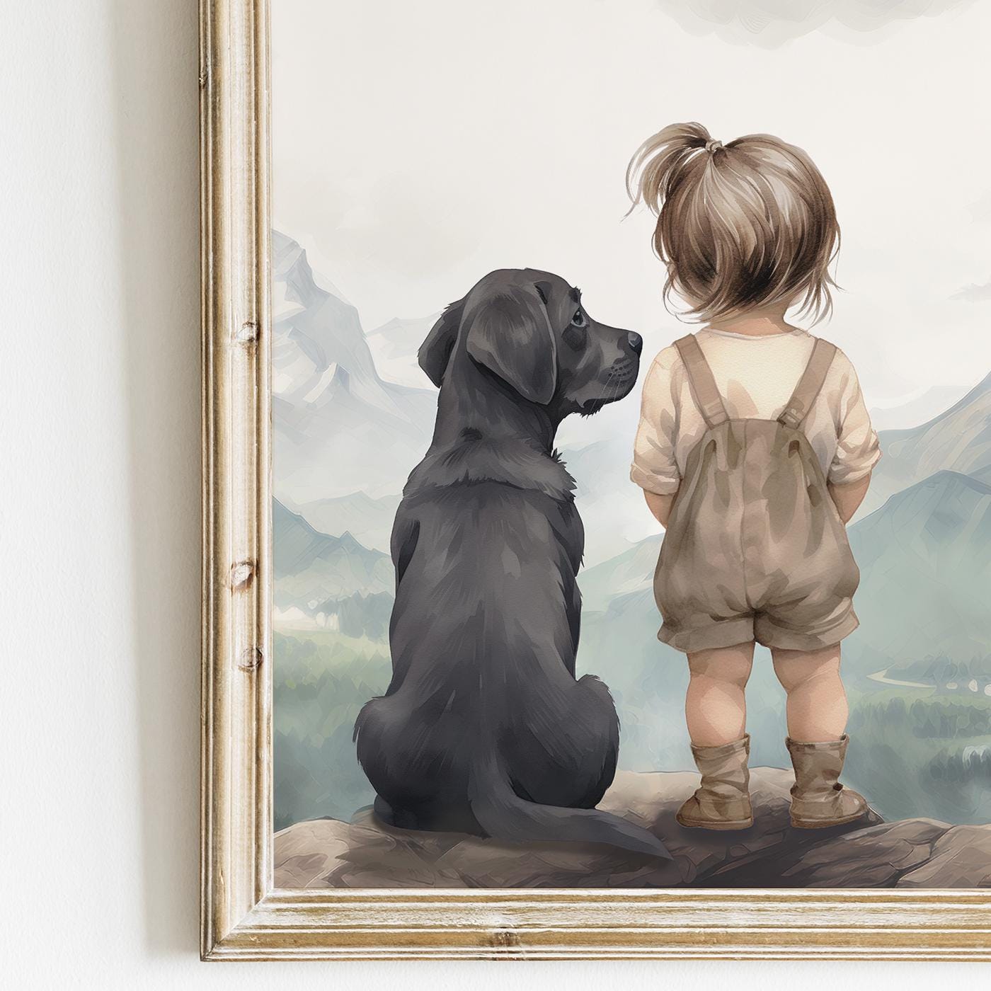 Labrador Nursery Decor, Black Labrador Prints, Girl & Dog Painting - WildfieldPrints