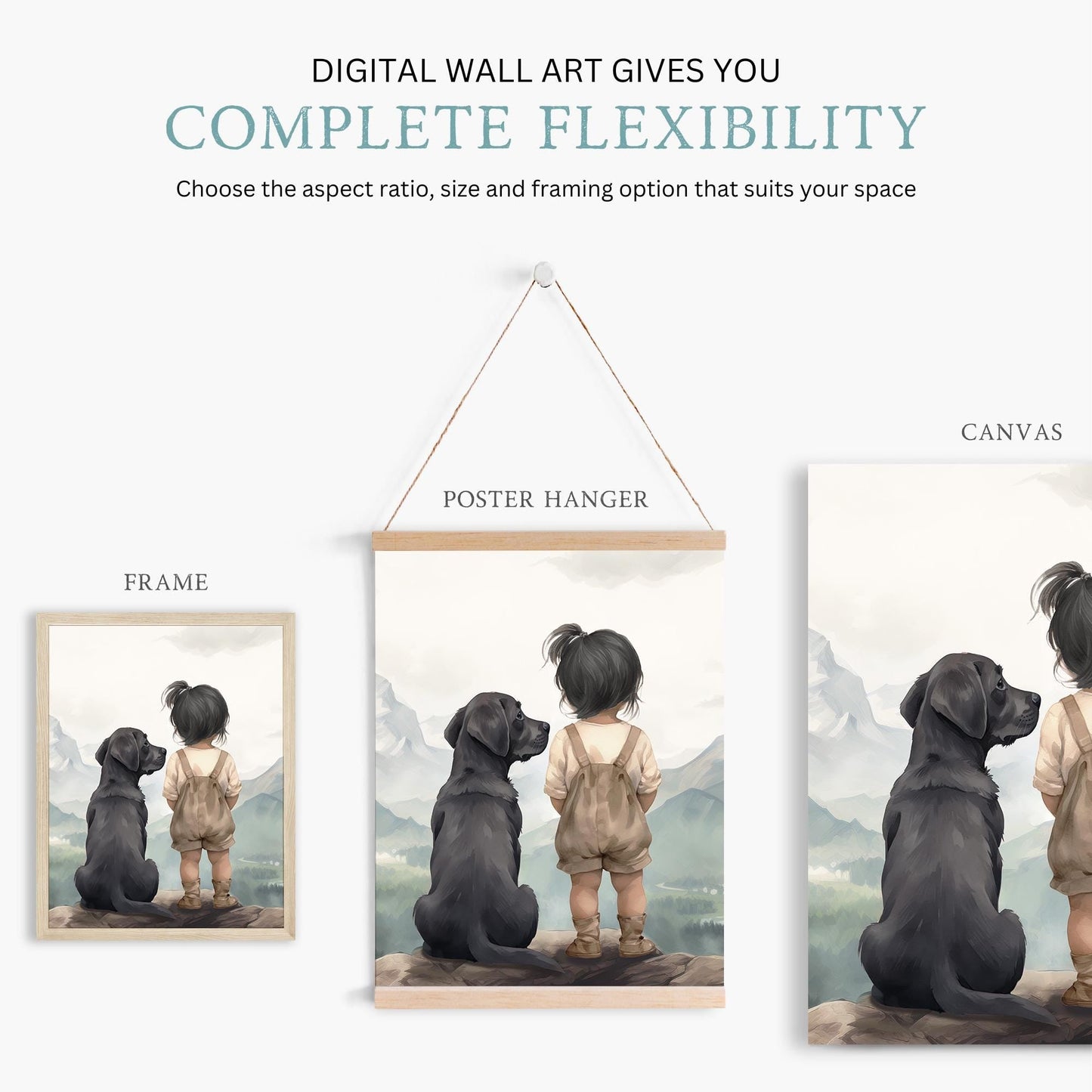 Labrador Nursery Decor, Black Labrador Wall Art, Girl & Dog Painting - WildfieldPrints