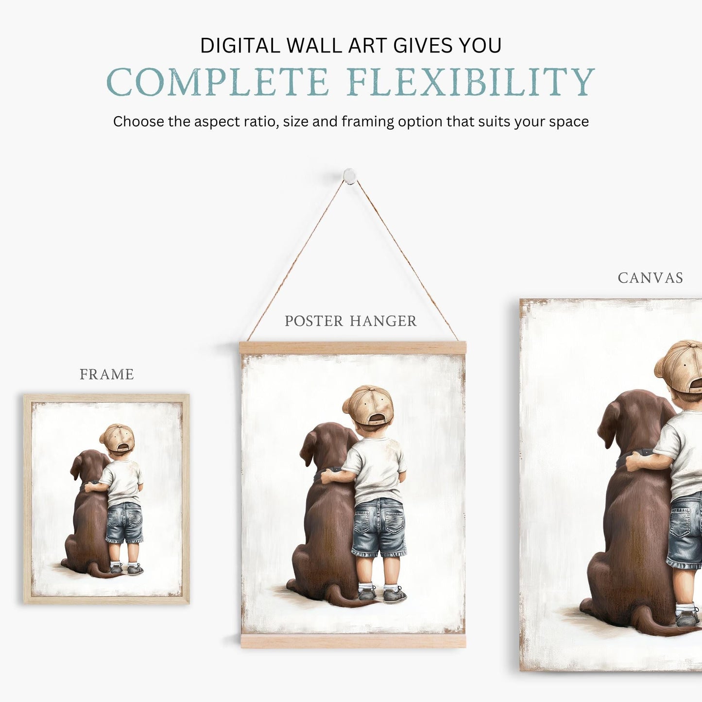Labrador Nursery Decor, Boy and Dog Art Print, Brown Lab Wall Art - WildfieldPrints