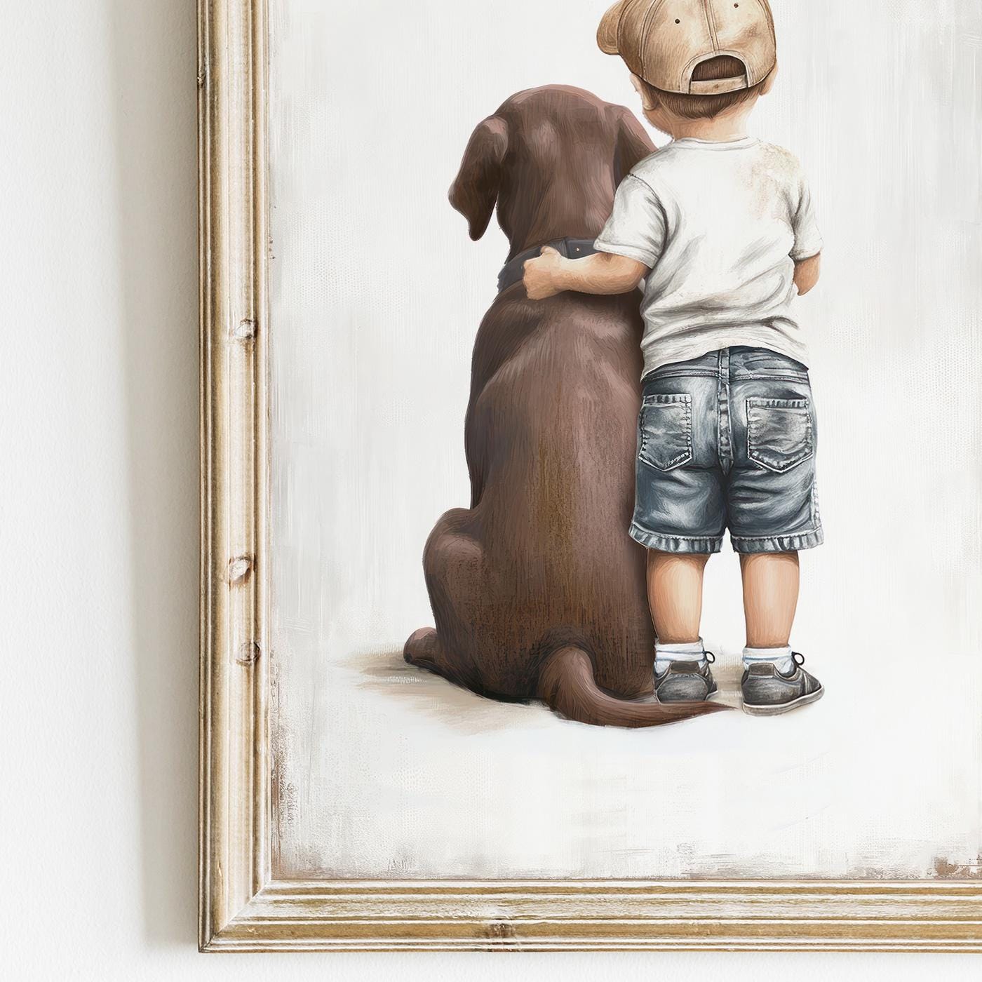 Labrador Nursery Decor, Boy and Dog Art Print, Brown Lab Wall Art - WildfieldPrints