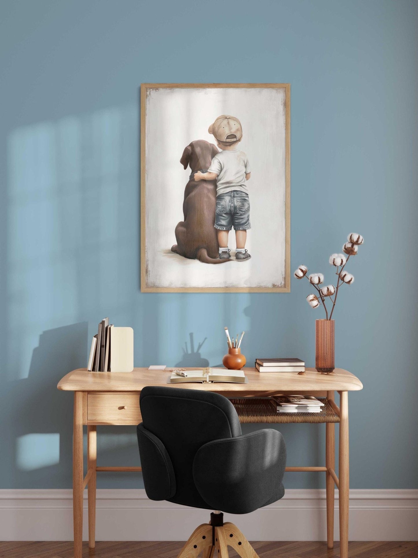 Labrador Nursery Decor, Boy and Dog Art Print, Brown Lab Wall Art - WildfieldPrints