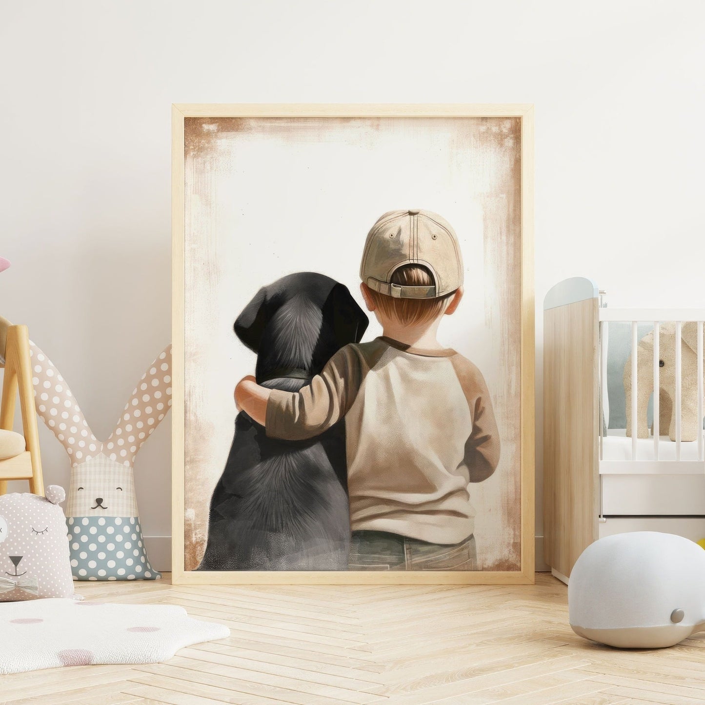 Labrador Nursery Decor, Boy & Dog Art, Black Lab Wall Print - WildfieldPrints