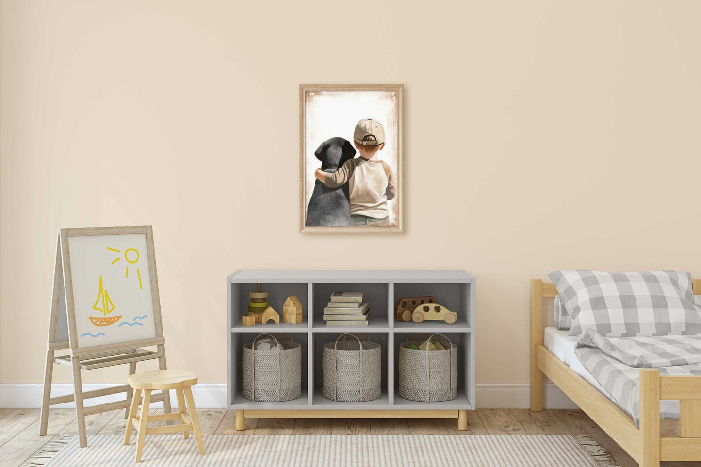 Labrador Nursery Decor, Boy & Dog Art, Black Lab Wall Print - WildfieldPrints