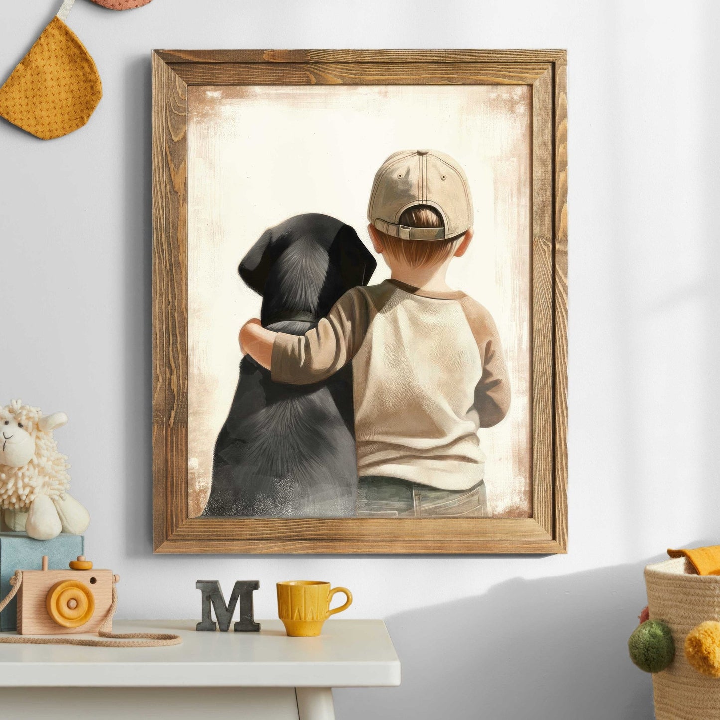 Labrador Nursery Decor, Boy & Dog Art, Black Lab Wall Print - WildfieldPrints