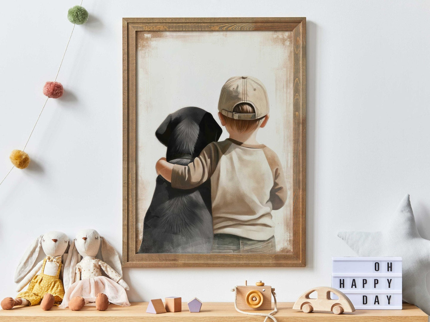 Labrador Nursery Decor, Boy & Dog Art, Black Lab Wall Print - WildfieldPrints