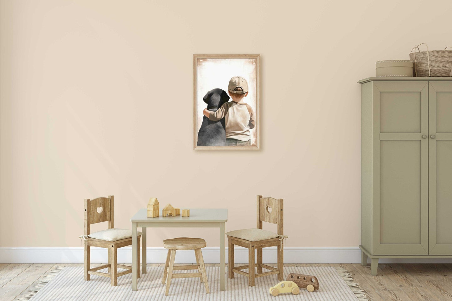 Labrador Nursery Decor, Boy & Dog Art, Black Lab Wall Print - WildfieldPrints