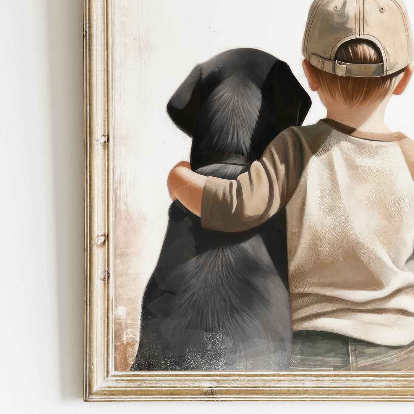 Labrador Nursery Decor, Boy & Dog Art, Black Lab Wall Print - WildfieldPrints
